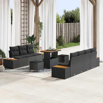 vidaXL Tuinbank Set met kussen met opslag 10 pcs Zwart Poly, Verzenden, Nieuw