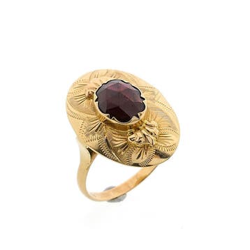 Vintage gouden ring met granaat, Handtassen en Accessoires, Ringen, 18 tot 19, Gebruikt, Ophalen of Verzenden, Met edelsteen