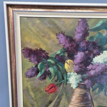 École allemande (XX) - Stillleben mit Flieder und Tulpen, Antiquités & Art