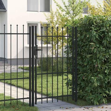 vidaXL Poort met puntige bovenkant enkel 1x1,5 m staal zwart, Tuin en Terras, Verzenden, Nieuw