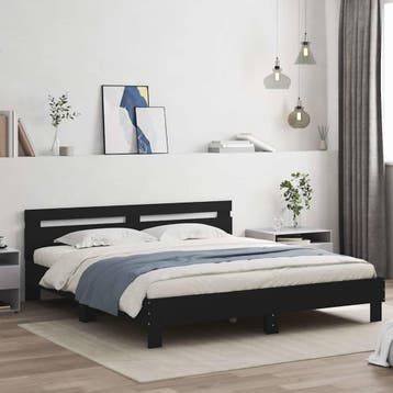 vidaXL Bedframe met hoofdeinde en LED zwart 180x200 cm, Verzenden