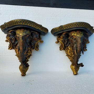 Sculpture, Set van twee olifant console - 31 cm - résine, Antiek en Kunst