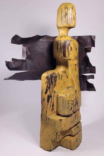 Karol Dusza (XX-XXI) - In LOVE (68cm Wooden sculpture), Antiek en Kunst