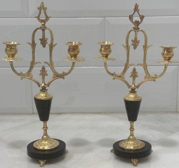Kandelaber (2) - Verguld messing, Verguld brons, Carrara