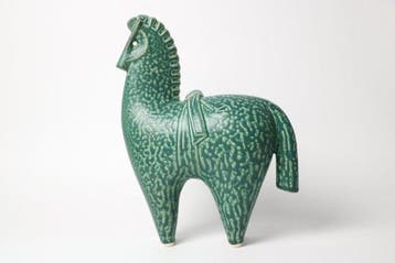 Shunpu (Lente-bries) – Groen geglazuurd keramiekpaard -, Antiek en Kunst
