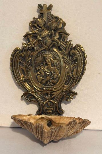 Wijwaterbak - Antiek - Messing - 1900-1910 - Wijwaterbak