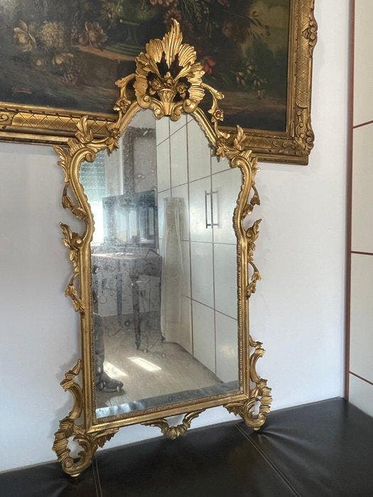 Wandspiegel - Verguld hout, Grote majestueuze Venetiaanse, Antiek en Kunst, Antiek | Overige Antiek