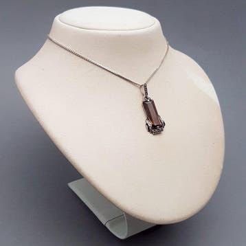 Zilver, Art Deco, Rook Topaas(Getest) - Ketting met hanger -