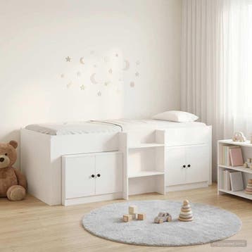 vidaXL Loft Bed Frame met Kast met opslag 3 st Wit Bewerkt, Huis en Inrichting, Verzenden, Nieuw