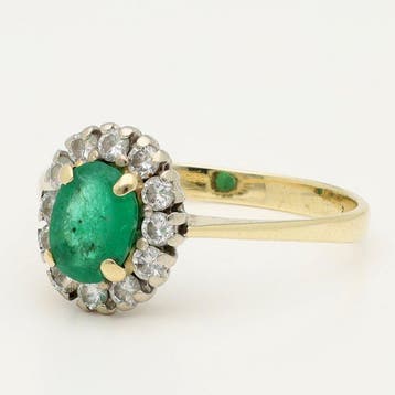 Bague - 14 carats Or jaune, Or blanc Émeraude - Diamant