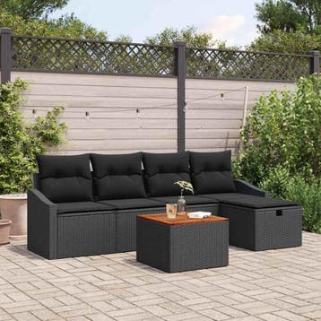 vidaXL Tuinbank Set 6 st Zwart poly rattan, Verzenden, Nieuw