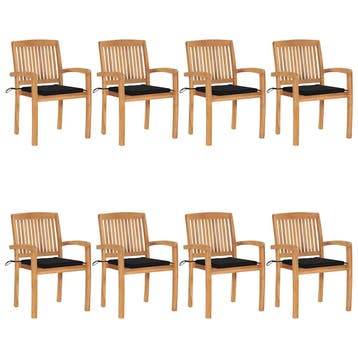 vidaXL Tuinstoelen stapelbaar 8 st met kussens massief, Jardin & Terrasse, Chaises de jardin, Verzenden