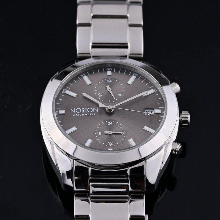 Norton - Silver Voyager GMT - Multifunzione - Solid Band -, Handtassen en Accessoires, Horloges | Heren