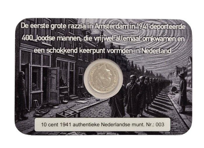 Nederland. 10 Cents 1941 Coincard Waar menselijkheid, Postzegels en Munten, Munten | Nederland