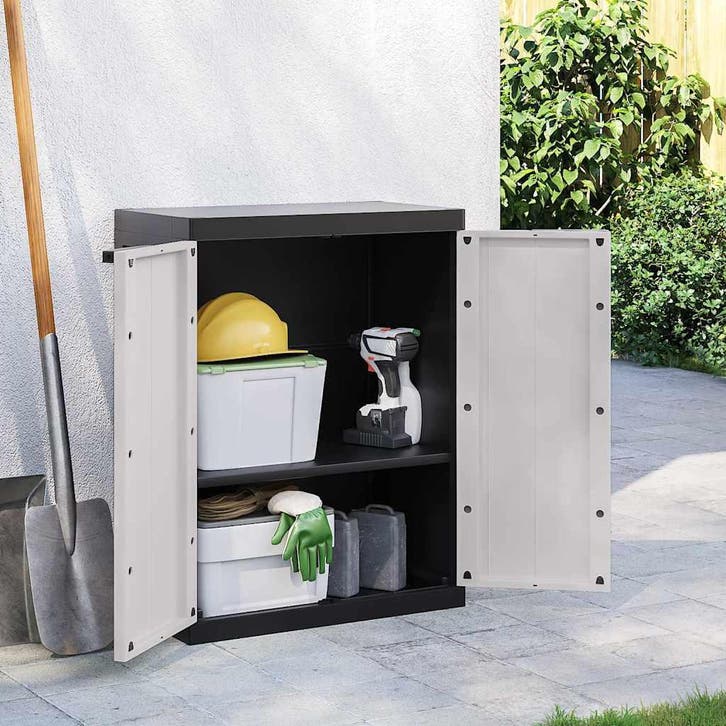 vidaXL Tuinkast 65x37x85 cm polypropeen grijs en zwart, Huis en Inrichting, Kasten | Overige, Nieuw, Verzenden