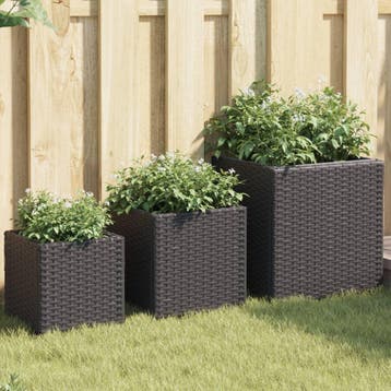 vidaXL Plantenbakken 3 st poly rattan zwart, Verzenden