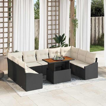 vidaXL Tuinbank Set 10 st Zwart en Crème, Verzenden, Nieuw