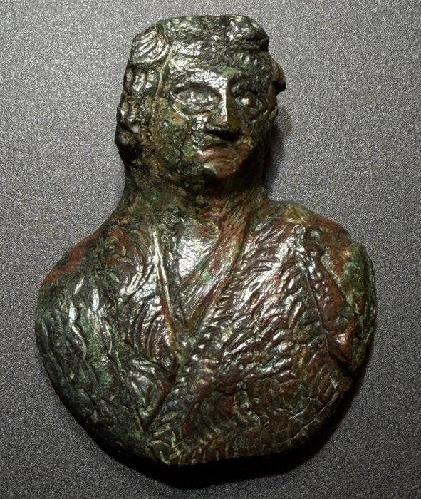 Romain antique Bronze Superbe buste du héros Hercule, avec, Antiek en Kunst, Antiek | Overige Antiek