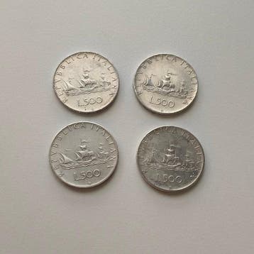 . Italië 500 Lire argento (4 monete) (Zonder minimumprijs), Postzegels en Munten