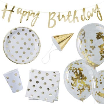 Gouden Happy Birthday Decoratie Set 6 delig, Hobby en Vrije tijd, Feestartikelen, Verzenden, Nieuw