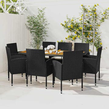 vidaXL 9-delige Tuinset poly rattan zwart, Verzenden, Tuinset