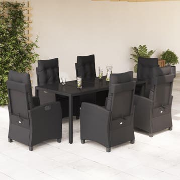 vidaXL 7-delige Tuinset met kussens poly rattan zwart, Verzenden, Tuinset