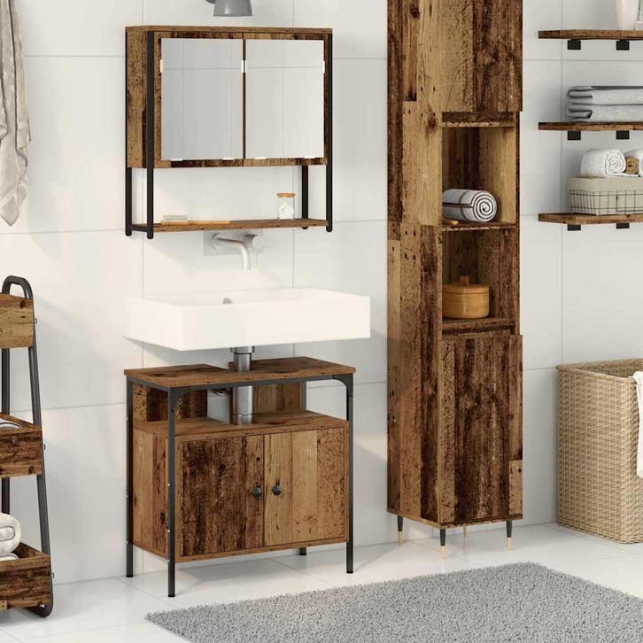 vidaXL Badkamermeubel Set met plank 2 pcs Bruin Bewerkt hout, Maison & Meubles, Salle de bain | Meubles de Salle de bain, Envoi