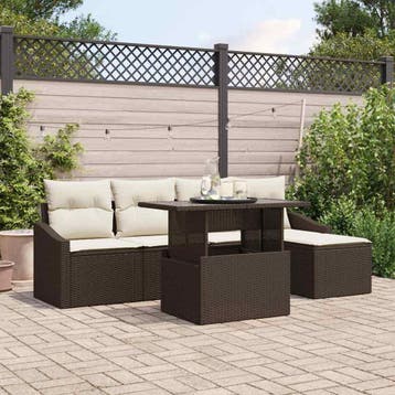 vidaXL Tuinbank Set 6 st Bruin en Crème poly rattan, Jardin & Terrasse, Verzenden