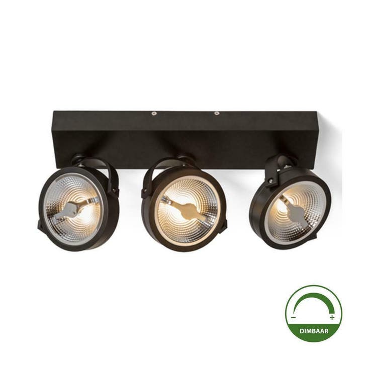 LED Opbouw spot Drie Dubbel Dimbaar Zwart Incl. LED Dim to, Huis en Inrichting, Lampen | Spots, Nieuw, Verzenden