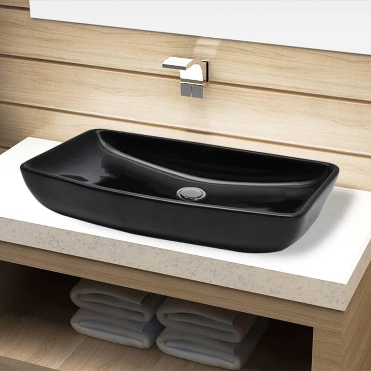 vidaXL Wasbak, keramiek, rechthoekig, zwart, Doe-het-zelf en Bouw, Sanitair, Nieuw, Verzenden