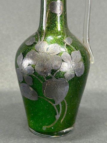 Vaso Art Nouveau Vetro Verde e Argento (Silver Overlay) -