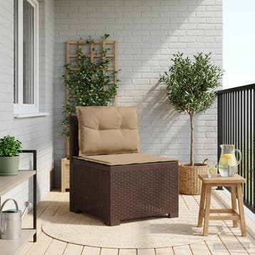 vidaXL Eén-zits Tuin Sofa met Kussens Rieten Look PP Bruin, Verzenden, Nieuw
