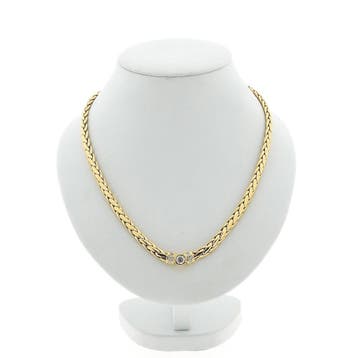 Gouden vossenstaart schakelcollier met diamanten; 0,52 ct., Gebruikt, Ophalen of Verzenden, Met edelsteen, Goud