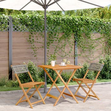 vidaXL 3-delige Bistroset poly rattan en massief hout grijs, Verzenden, Nieuw