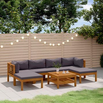vidaXL 7-delige Loungeset met kussens massief acaciahout, Verzenden, Loungeset