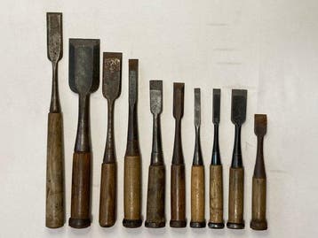 Set of 10 Vintage Japanese Woodworking Chisels (Nomi) –