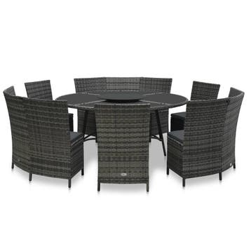 vidaXL 7-delige Tuinset met kussens poly rattan grijs, Tuin en Terras, Verzenden, Nieuw, Tuinset