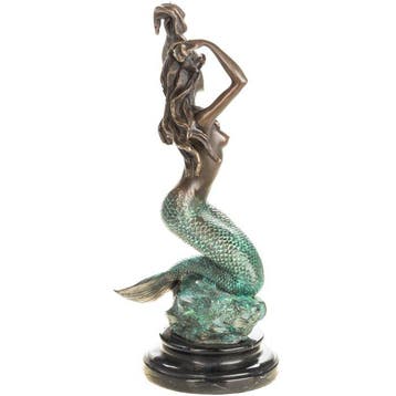 Figuur - Grün Patinierte Bronzefigur Meerjungfrau - Brons,