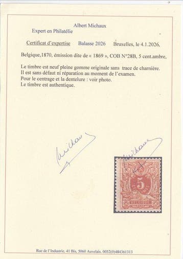 België 1880 - Liggende leeuw - OBP : 28B ( tanding 14 ), Gestempeld