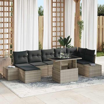 vidaXL Tuinbank Set 8 st Lichtgrijs poly rattan, Verzenden
