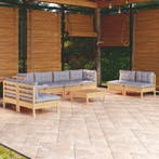 vidaXL 9-delige Loungeset met grijze kussens grenenhout, Verzenden, Nieuw, Loungeset