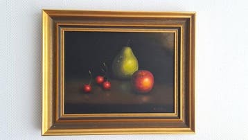 European School (XX) - Stillleben mit Früchten, signiert K.