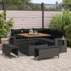 vidaXL Tuinbank Set met kussen 9 pcs Zwart poly rattan, Verzenden, Nieuw