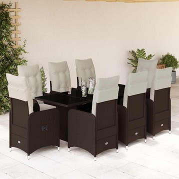 vidaXL 9-delige Bistroset met kussens poly rattan bruin, Verzenden, Nieuw