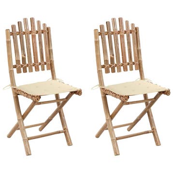 vidaXL Opklapbare stoelen (2 stuks) met kussens, bamboe, Verzenden, Nieuw