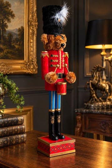 Sculpture, Luxe Kerstdecoratie – Teddybeer Garde soldaat met, Antiek en Kunst