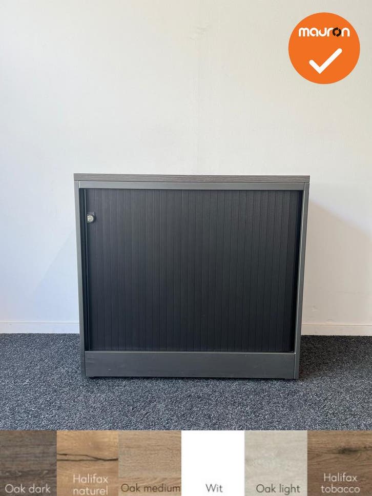 Roldeurkast - Ahrend - 74x80x45cm - antracietgrijs met zwart, Articles professionnels, Aménagement de Bureau & Magasin | Mobilier de bureau & Aménagement