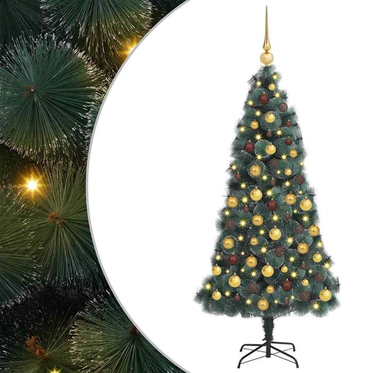 vidaXL Kunstmatige voorverlichte kerstboom met ballenset, Divers, Noël, Envoi