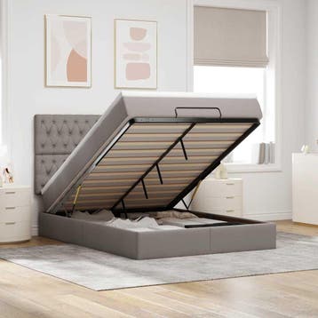 vidaXL Ottoman bed met matras 140x200cm stof taupe, Verzenden