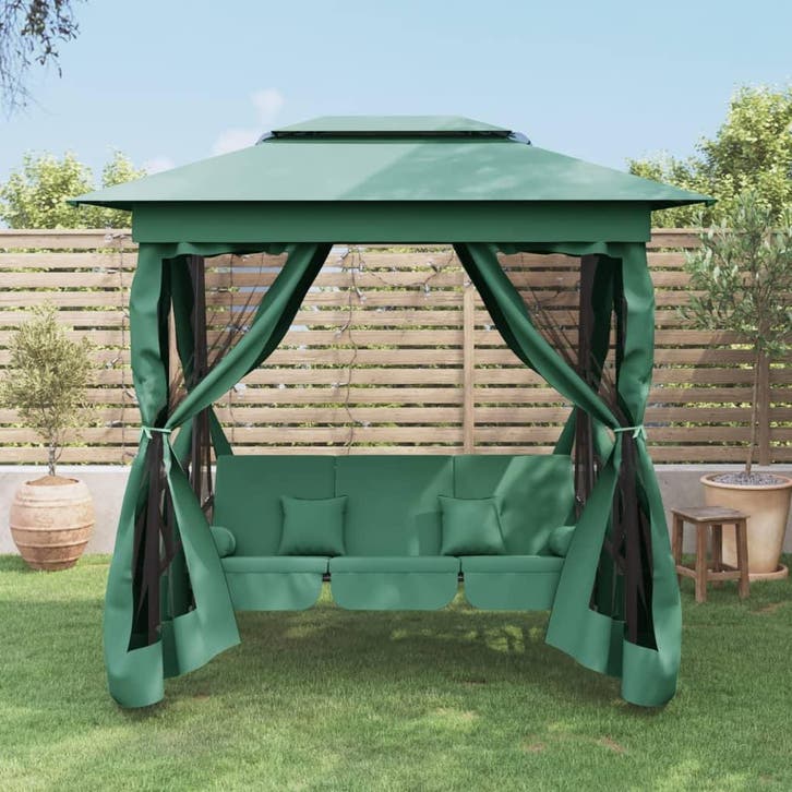 vidaXL Tuinpaviljoen met schommelbank converteerbaar stof, Tuin en Terras, Overige Tuin en Terras, Nieuw, Verzenden